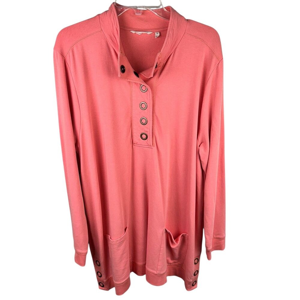Soft Surroundings Women Size 1X Lakshmi Pullover Tunic Top Snap Long Orange